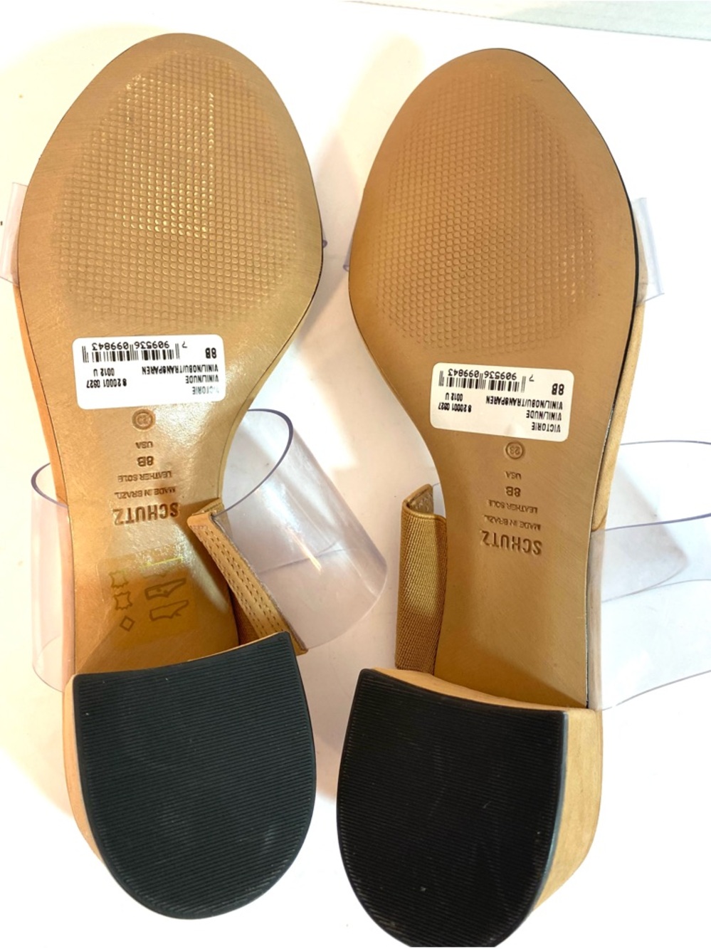 SCHUTZ Victorie Slides Sandals Clear Straps Beige Suede Chunky Heels - NWOB - Picture 8 of 10